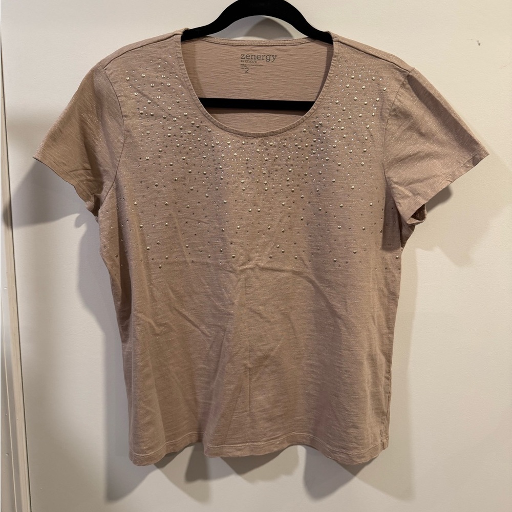Women's Tan Embellished Top